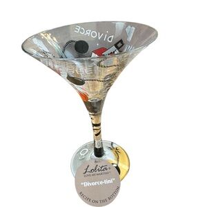 DIVORCE-TINI Lolita Hand Painted Martini Glass with Recipe 7 oz-NWOT